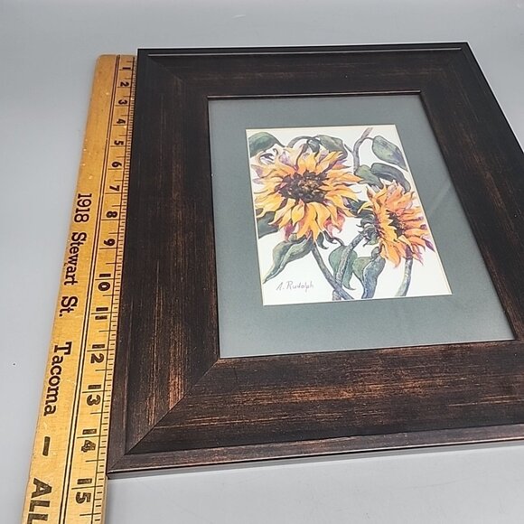 Framed Wall Hanging Art Water Color Painting Sun Flowers Signed A Rudolph 15x12" - Picture 3 of 5